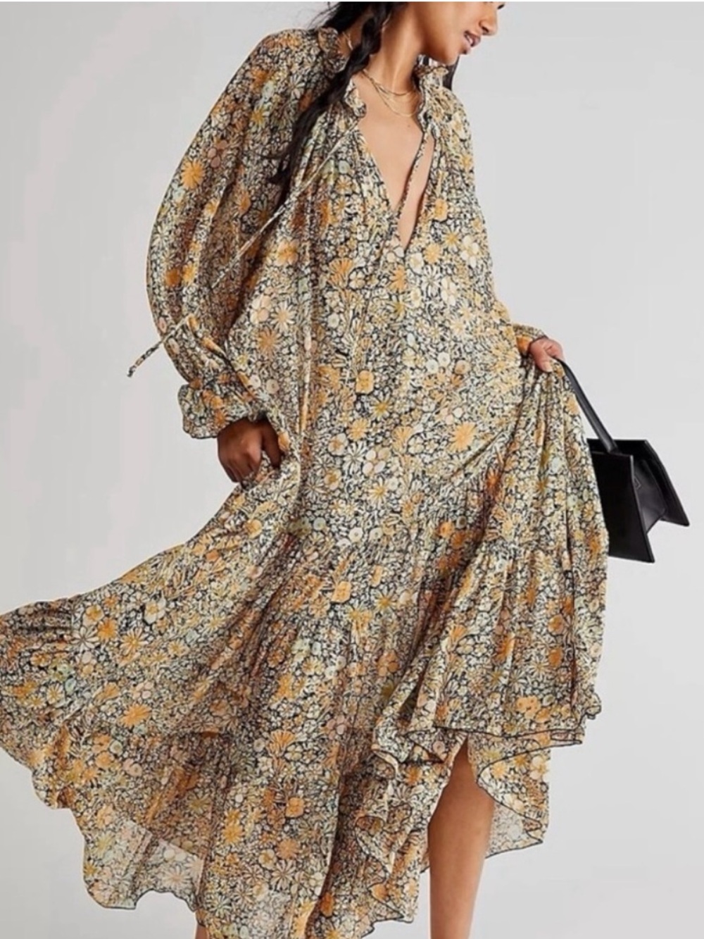 ❤️ RARE Free People Feeling Groovy Sheer Oversized Chiffon Floral Maxi Dress